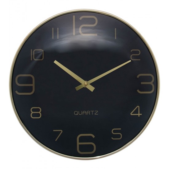 Relógio De Parede 30,5cm Por 4,5cm Quartz De Plástico Chronos Preto Com Dourado